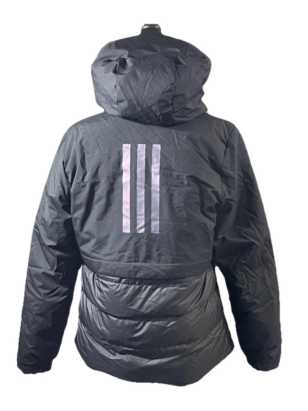 NWT Adidas Traveer Cold.Rdy Black Hooded Down Jacket W/ThreeStripe Logo Print S - Picture 2 of 5